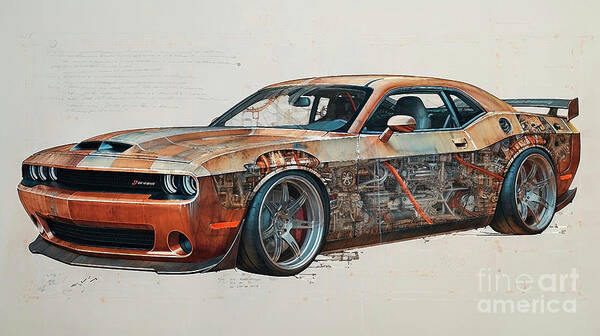 Dodge Poster featuring the drawing Car 2278 Dodge Challenger SRT Hellcat by Clark Leffler