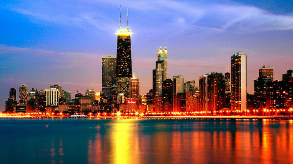 Architecture Poster featuring the photograph Chicago Dusk Skyline Red by Patrick Malon