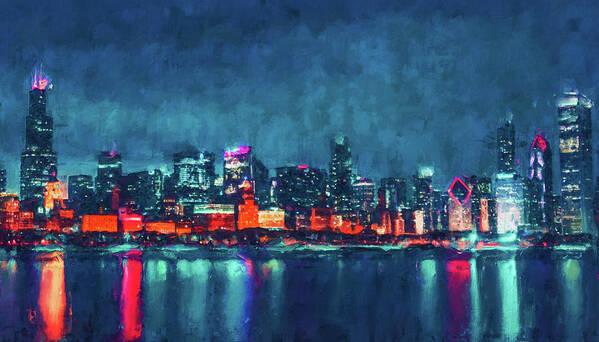 Chicago Poster featuring the painting Chicago Panorama - 28 by AM FineArtPrints