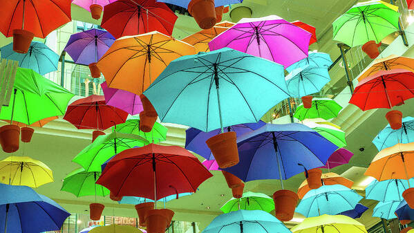 Colorful Umbrellas Melbourne Australia Poster featuring the photograph Colorful Umbrellas in Melbourne, Australia by David Morehead