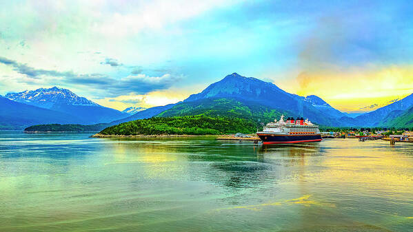 Cruise Ship Poster featuring the digital art Cruise Ship Ketchikan Alaska by SnapHappy Photos
