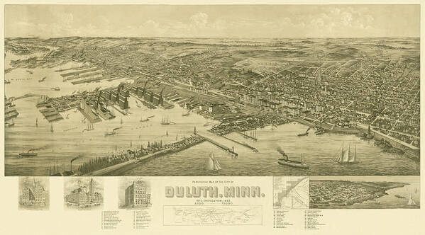 Duluth Poster featuring the drawing Duluth, Minnesota, 1893 by Henry Wellge