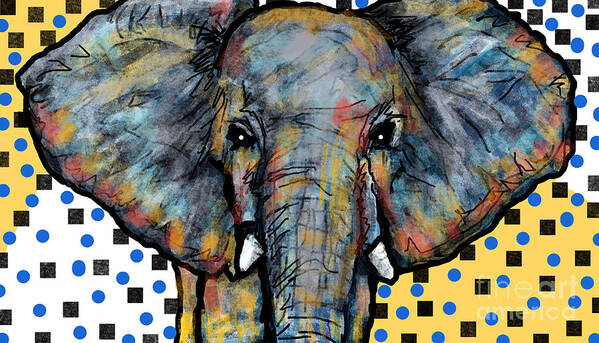 Elephant Animal Nature Yellow Pattern Abstract Wildlife Towel Mask Poster featuring the mixed media Elephant 2 by Bradley Boug