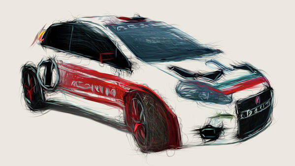 Fiat Poster featuring the digital art Fiat Abarth Grande Punto S 2000 Car Drawing by CarsToon Concept