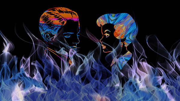 Cool Art Poster featuring the mixed media Flames of Love Forever by Ronald Mills