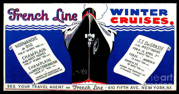 French Poster featuring the painting French Line Winter Cruises Travel Poster by Unknown