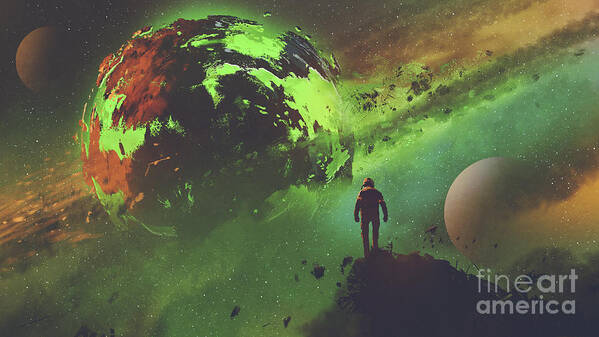 Exploration Poster featuring the painting Green planet by Tithi Luadthong