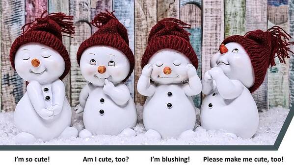 Snowmen Poster featuring the mixed media I'm So Cute Snowmen by Nancy Ayanna Wyatt