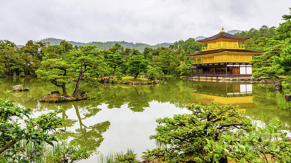 Kinkakuji Poster featuring the photograph Kinkaku-ji or golden pavilion and pond, Kyoto by Lyl Dil Creations
