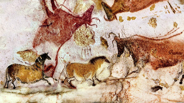 Lascaux Poster featuring the digital art Lascaux two Horses and Cows by Weston Westmoreland