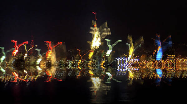 Lights Reflection Of Nyc Skyline Poster featuring the photograph lights reflection of NYC skyline by Habib Ayat