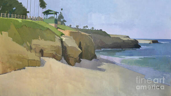 Lookout Poster featuring the painting Lookout over Boomer Beach, La Jolla - San Diego, California by Paul Strahm