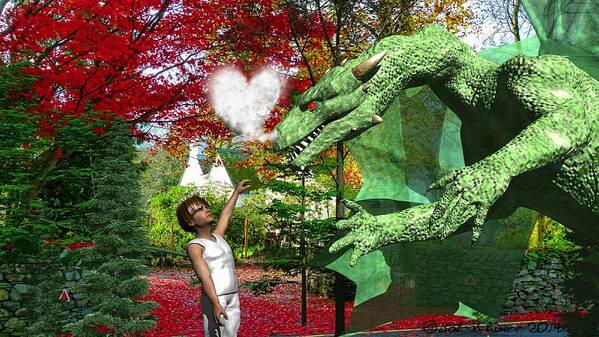 Digital Dragon Love Fantasy Poster featuring the digital art Love is a Dragon by Bob Shimer