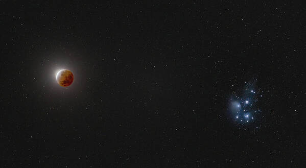 Deep Sky Poster featuring the photograph Lunar Eclipse and M45 by Grant Twiss