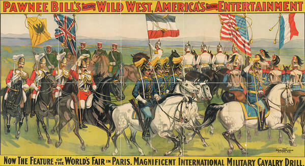 Western Poster featuring the drawing Magnificent international military calvary drill by Pawnee Bill's Wild West Show Poster
