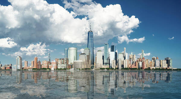 America Poster featuring the photograph Manhattan skyline, reflection on Hudson river by Jean-Luc Farges