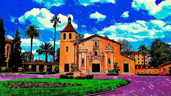 Mission Santa Clara Poster featuring the digital art Mission Santa Clara de Asis, impressionist painting by Nicko Prints