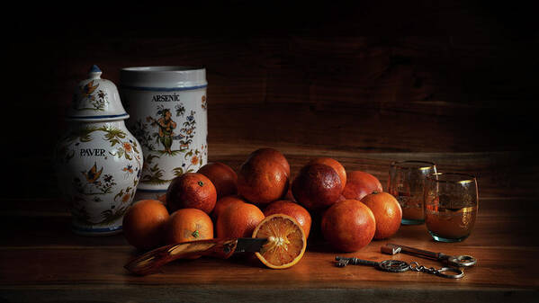 Old Master Poster featuring the photograph Old Maestra Arsenic and Blood Oranges by Jean Gill