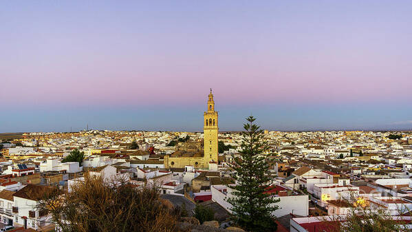 Spiritual Poster featuring the photograph Panoramic View of Lebrija in the Spanish Province of Seville Blue Hour by Pablo Avanzini