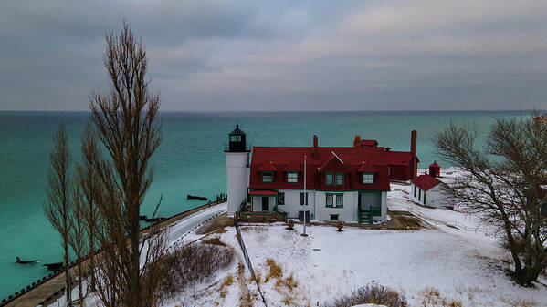 Lighthouse Lake Michigan Poster featuring the photograph Point Betsie Lighthouse side view by Eldon McGraw