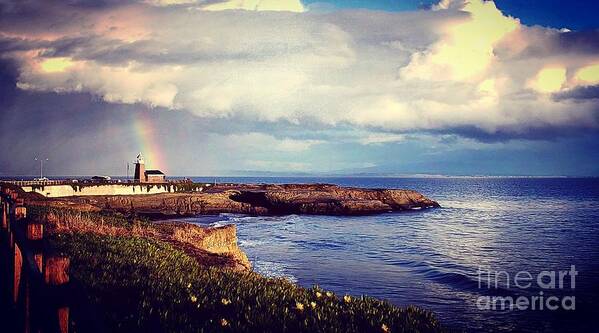 Santa Cruz Poster featuring the photograph Rainbow over lighthouse by Garnett Jaeger