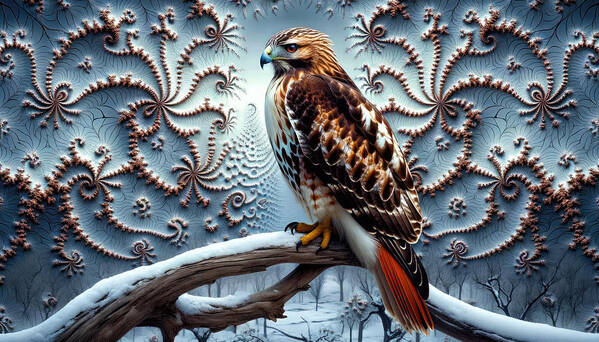 Red-tailed Hawk Poster featuring the digital art Red-Tailed Fractal Sovereign by Bill And Linda Tiepelman