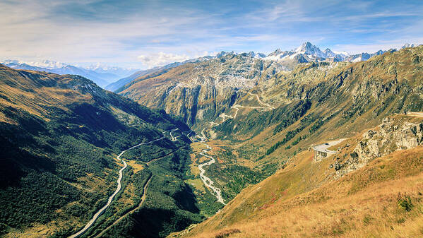 Alps Poster featuring the photograph Road in the Alps by Alexey Stiop