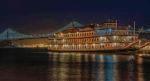 Ship Poster featuring the photograph San Francisco Belle at Night by Marcy Wielfaert