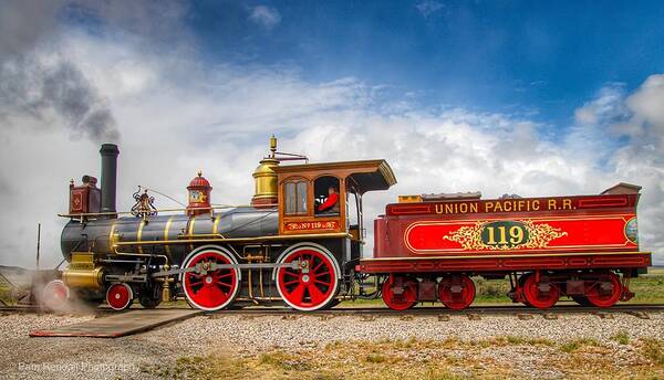 Train Poster featuring the photograph Steam Engine at Golden Spike by Pam Rendall