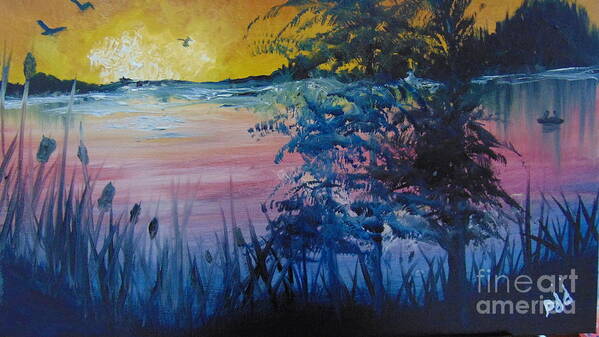 Lake Poster featuring the painting Sunset on the Lake by Saundra Johnson