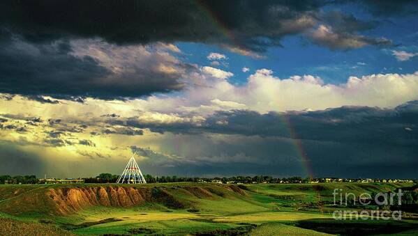 Teepee Rainbow Alberta Medicine Hat Poster featuring the photograph Teepee Rainbow by Darcy Dietrich