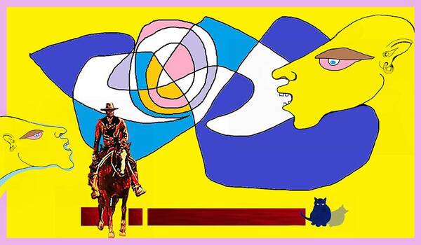 Cat - Rider - Colors - Horse - Earring - Face - Cartoon Dream -dreaming - Ear - Poster featuring the mixed media What Black Cats Dream About by Hartmut Jager