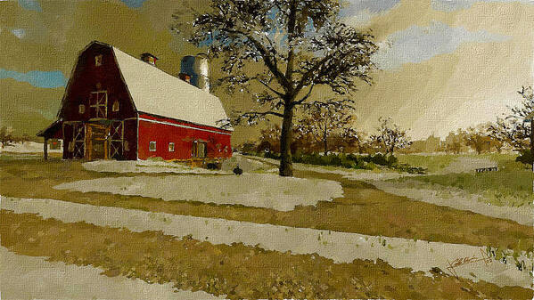 Winter Poster featuring the painting The Red Barn by Charlie Roman