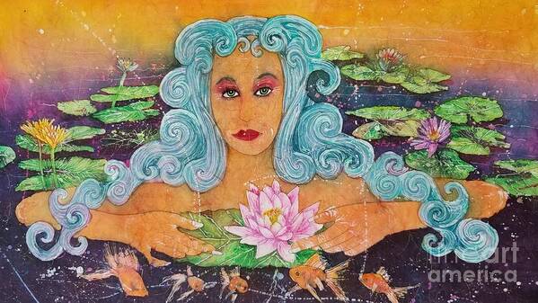 Gold Fish Water Lily Poster featuring the painting Waterlilly Garden Goddess by Carol Losinski Naylor
