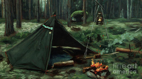  Nagualero Poster featuring the painting Bushcraft Wilderness Painting N67 by Ric Nagualero