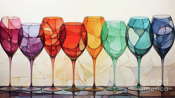 Wineglasses Poster featuring the painting Wine Line by Mindy Sommers