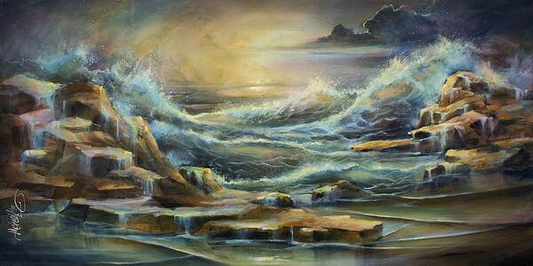 Seascape Poster featuring the painting ' Ontario Evening ' by Michael Lang