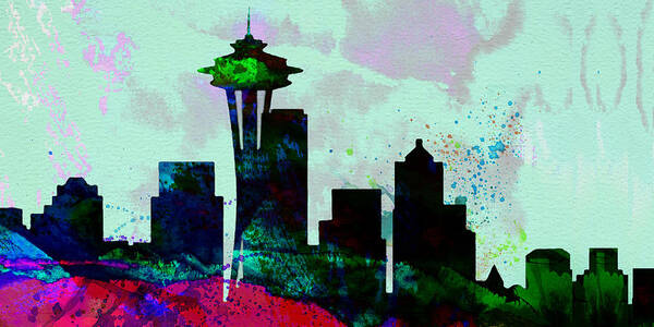 Seattle Poster featuring the painting Seattle City Skyline by Naxart Studio