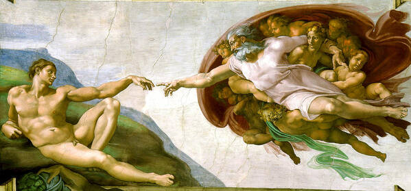 Michelangelo Di Lodovico Poster featuring the painting  The Creation of Adam by Michelangelo di Lodovico Buonarroti Simoni
