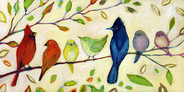 Bird Poster featuring the painting A Flock of Many Colors by Jennifer Lommers
