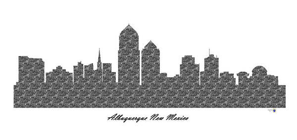 Fine Art Poster featuring the digital art Albuquerque New Mexico 3D BW Stone Wall Skyline by Gregory Murray