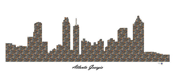 Fine Art Poster featuring the digital art Atlanta Georgia 3D Stone Wall Skyline by Gregory Murray
