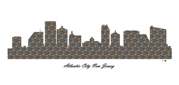 Fine Art Poster featuring the digital art Atlantic City New Jersey 3D Stone Wall Skyline by Gregory Murray