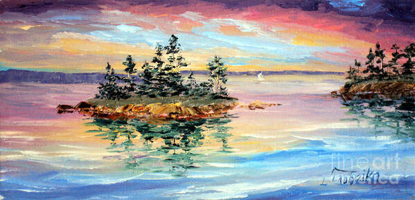 Maine Poster featuring the painting Bay Island Sunset by Laura Tasheiko
