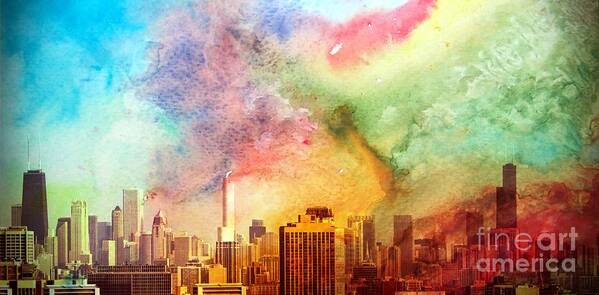 Chicago Poster featuring the photograph Chicago Skyline Watercolor sky by Linda Matlow