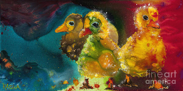Animal Poster featuring the painting Chick Trio by Kasha Ritter