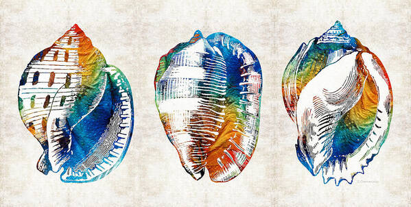 Shell Poster featuring the painting Colorful Seashell Art - Beach Trio - By Sharon Cummings by Sharon Cummings