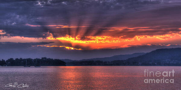 Sunrise Poster featuring the photograph Crepuscular Dawn - Smoky Sunrise. by Geoff Childs