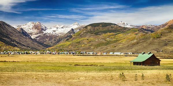Autumn Poster featuring the photograph Crested Butte City Colorado Panorama View by James BO Insogna