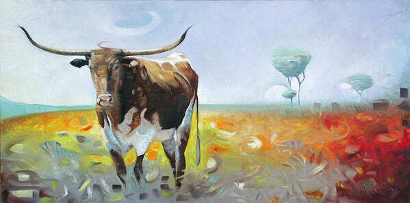 Longhorns Poster featuring the painting Deep in the Heart of Texas by T S Carson